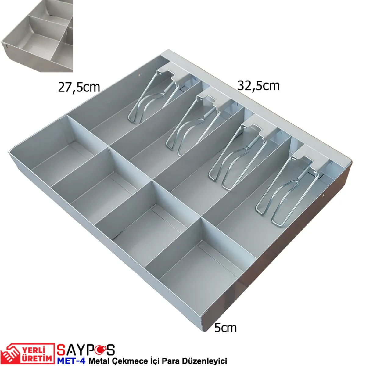 Saypos%20Gri%20Renk%20Metal%20Çekmece%20İçi%20Para%20Bölmesi%204%20Banknot%204%20Madeni%20Para%20Bölmeli%2032,5x27,5x5cm