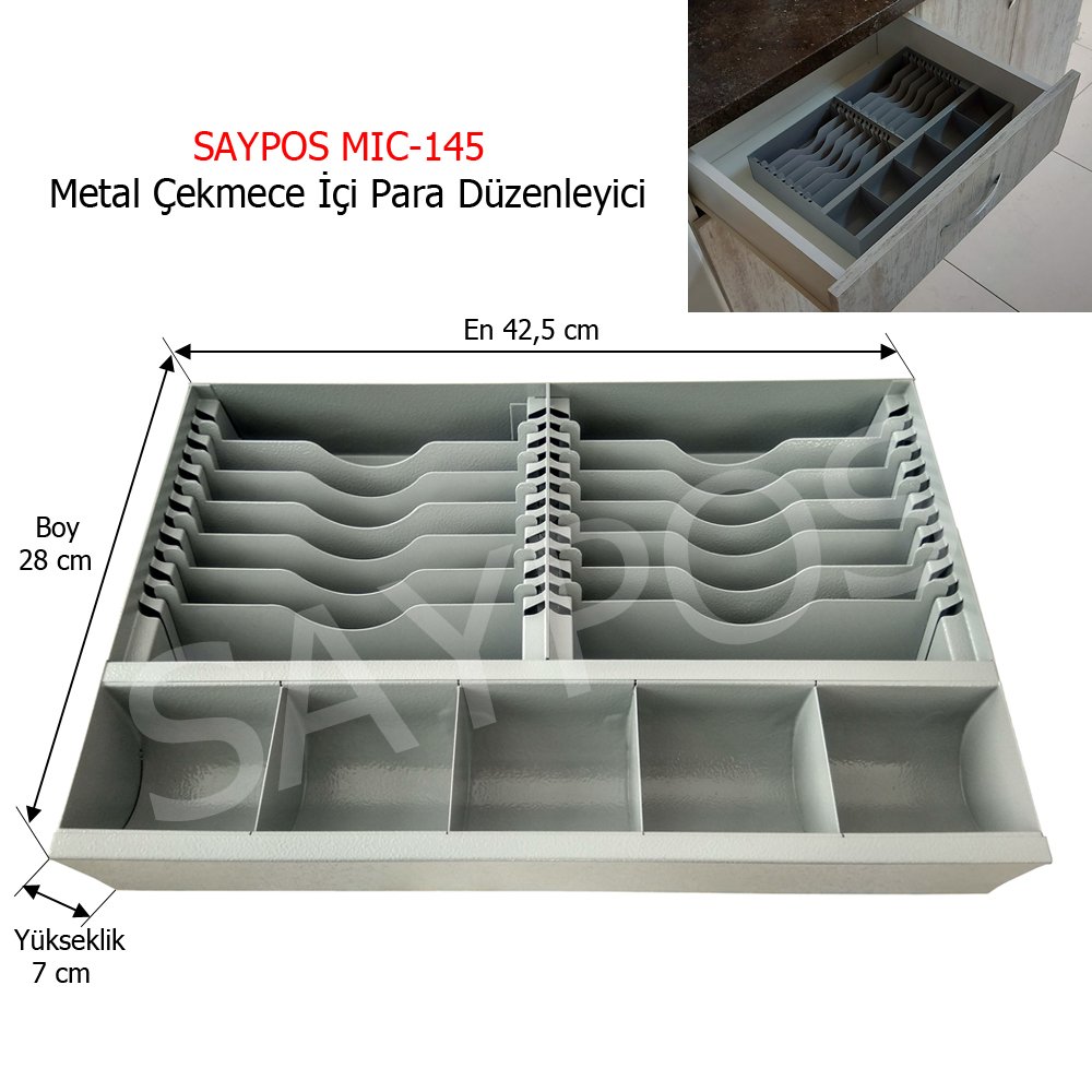 Saypos%20Metal%20Çekmece%20İçi%20Para%20Düzenleyici%2014%20Banknot%205%20Madeni%20Para%20Bölmeli%2042,5x28x7cm