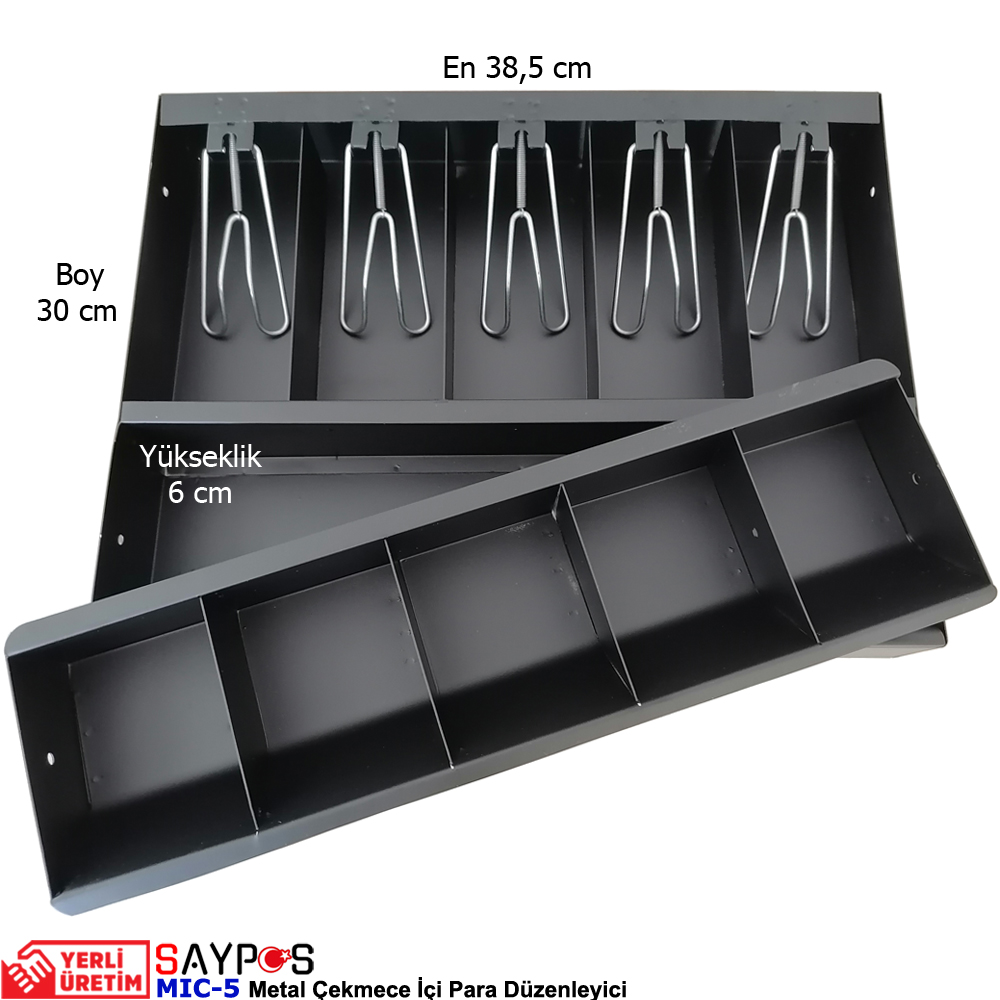 Saypos%20Metal%20Çekmece%20İçi%20Para%20Düzenleyici%205%20Banknot%205%20Madeni%20Para%20Bölmeli%2038,5x30x6cm