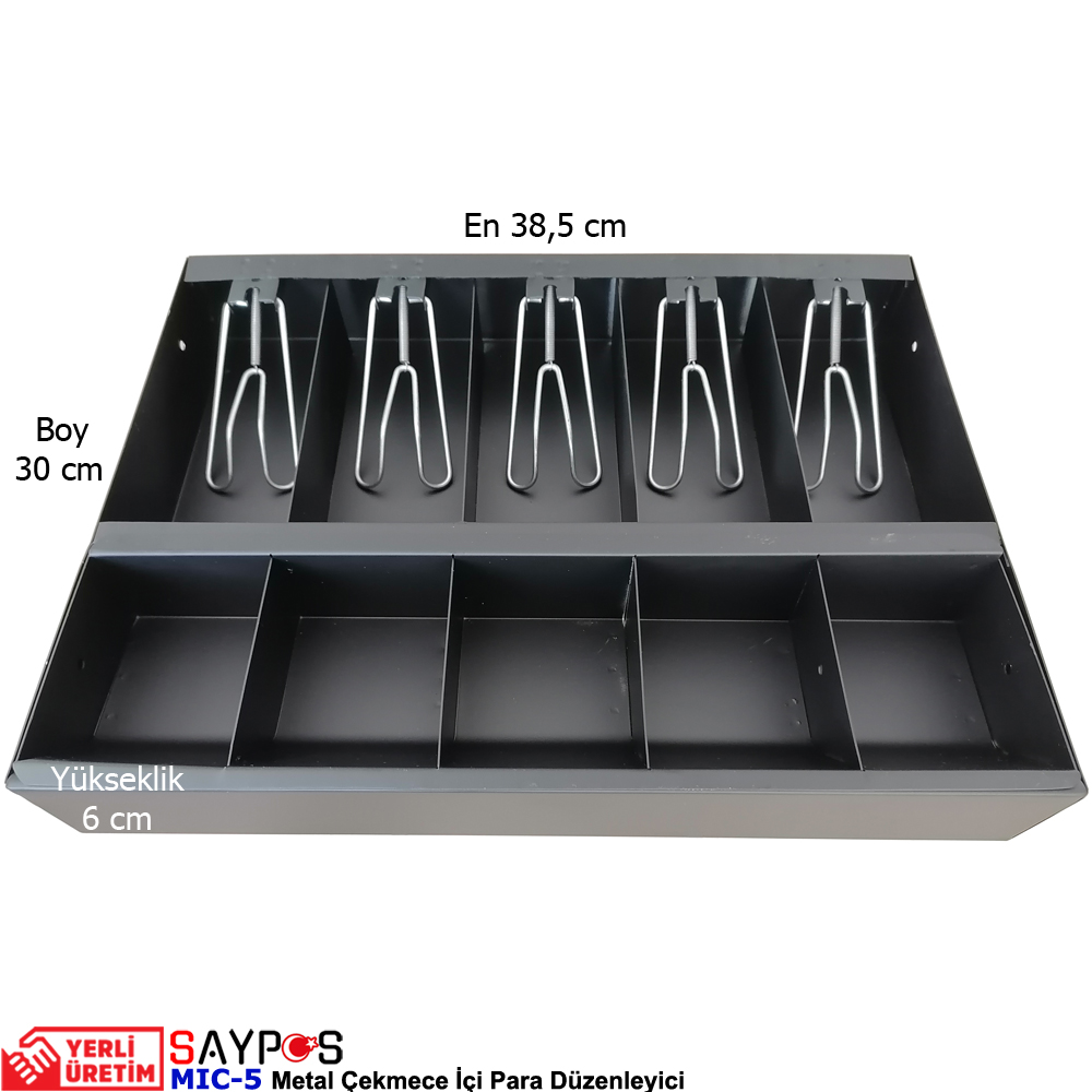 Saypos%20Metal%20Çekmece%20İçi%20Para%20Düzenleyici%205%20Banknot%205%20Madeni%20Para%20Bölmeli%2038,5x30x6cm