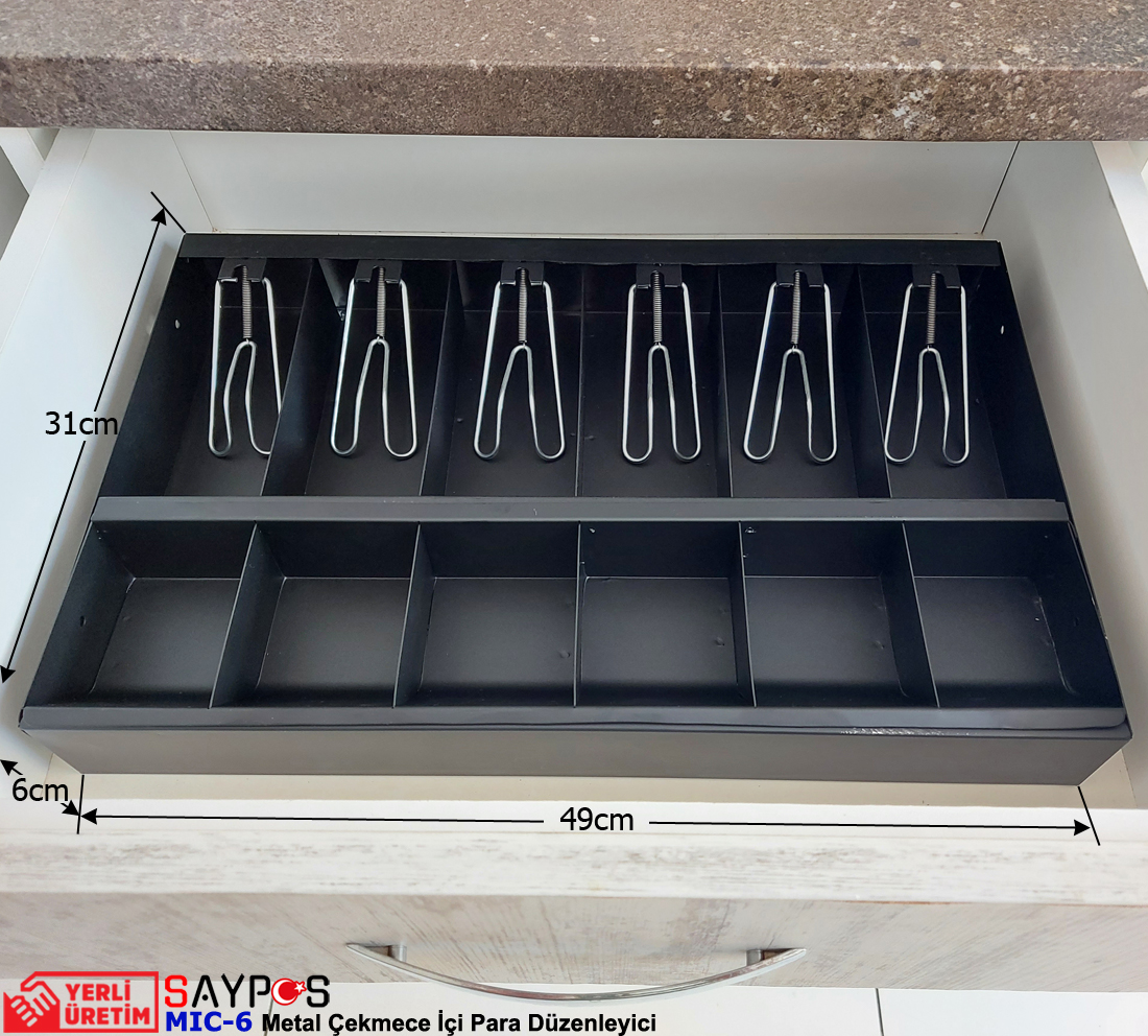 Saypos%20Metal%20Çekmece%20İçi%20Para%20Düzenleyici%206%20Banknot%206%20Madeni%20Para%20Bölmeli%2049x31x6cm