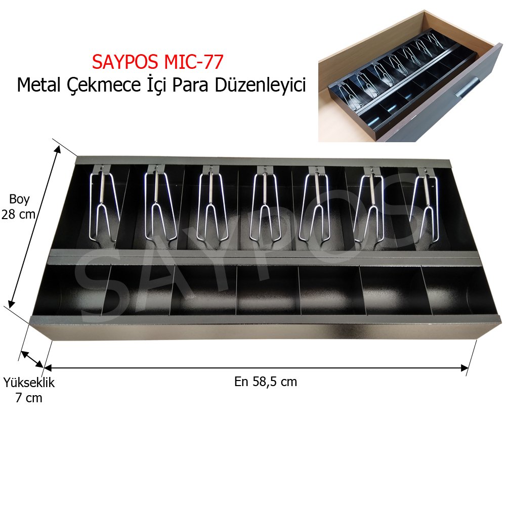 Saypos%20Metal%20Çekmece%20İçi%20Para%20Düzenleyici%207%20Banknot%207%20Madeni%20Para%20Bölmeli%2058,5x28x7cm