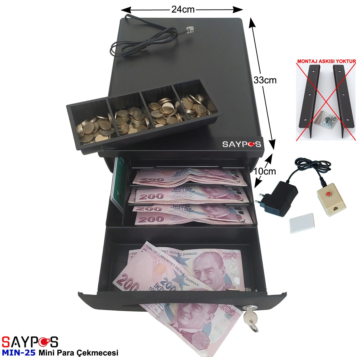 Kolay%20Açma%20Buton%20ve%20Adaptörlü%20Düğmeden%20Açılır%20Mini%20Para%20Çekmecesi%2024x33x10cm