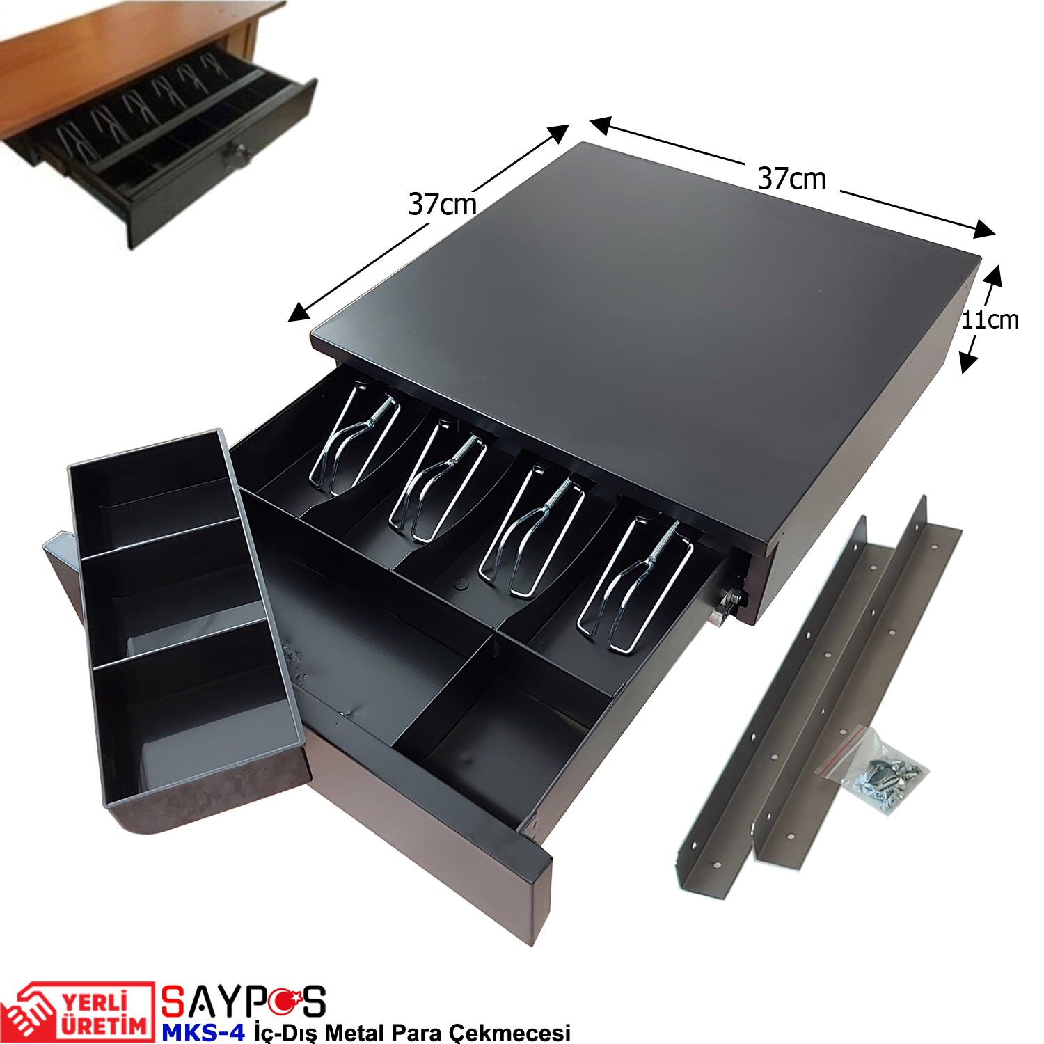 Montaj%20Askılı%20ve%20İngenico%20Yazarkasa%20Pos%20Bağlantılı%204%20Geniş%20Banknot%20Gözlü%20Metal%20Para%20Çekmecesi%2037x37x11cm