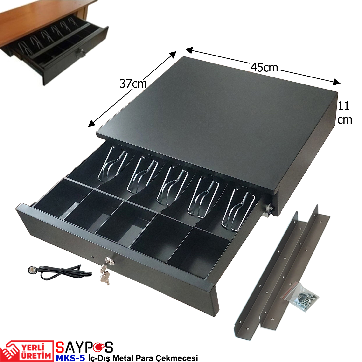 Montaj%20Askılı%2012V%20Fiş%20Yazıcı%20Uyumlu%20PC%20POS%20Bağlantılı%205%20Banknot%20Gözlü%20Full%20Metal%20Para%20Çekmecesi%2045x37x11cm