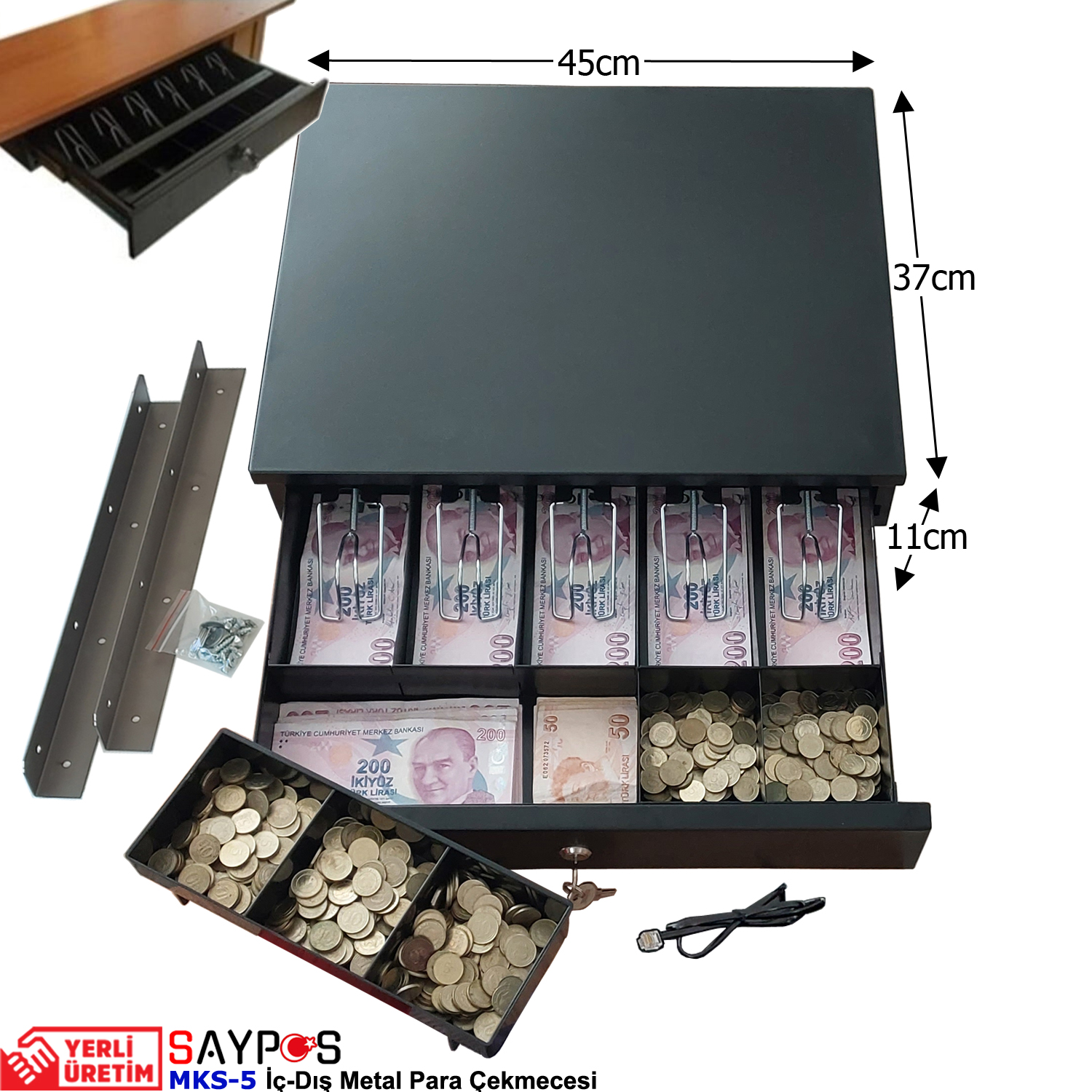 Montaj%20Askılı%2024V%20Fiş%20Yazıcı%20Uyumlu%20PC%20POS%20Bağlantılı%205%20Banknot%20Gözlü%20Full%20Metal%20Para%20Çekmecesi%2045x37x11cm