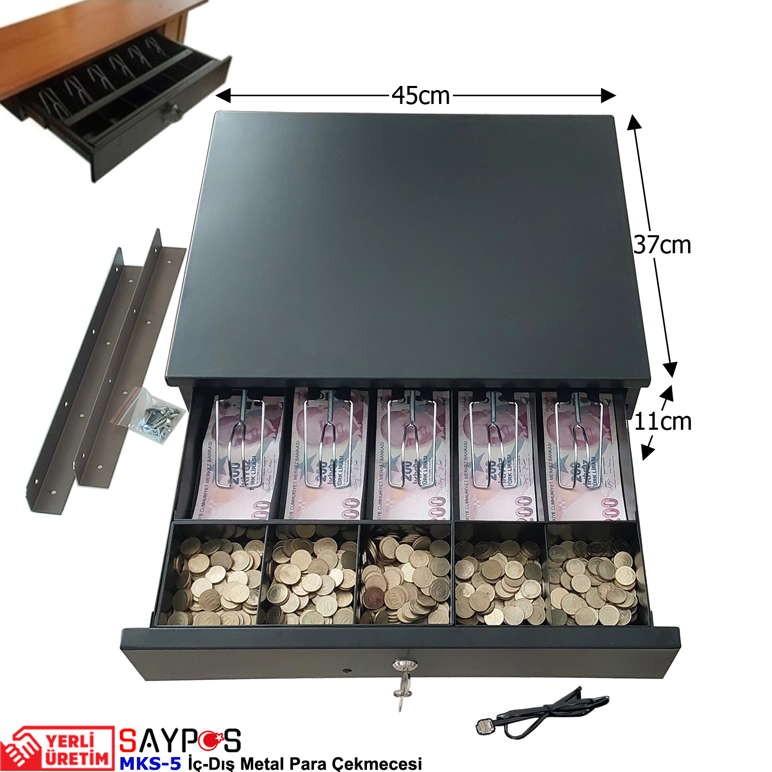 Montaj%20Askılı%2024V%20Fiş%20Yazıcı%20Uyumlu%20PC%20POS%20Bağlantılı%205%20Banknot%20Gözlü%20Full%20Metal%20Para%20Çekmecesi%2045x37x11cm