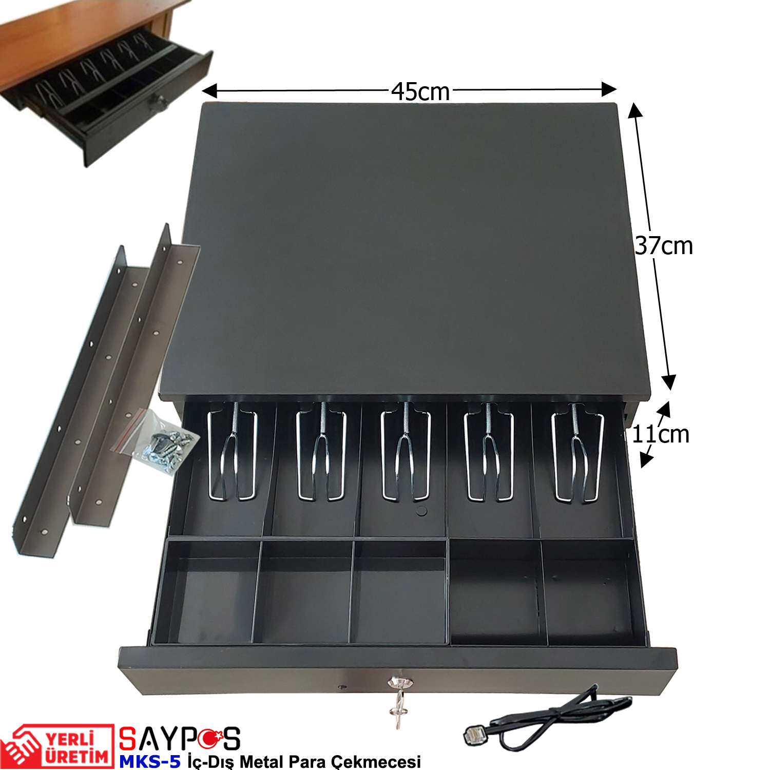 Montaj%20Askılı%20ve%20MX915%20Yazarkasa%20Pos%20Bağlantılı%205%20Geniş%20Banknot%20Gözlü%20Metal%20Para%20Çekmecesi%2045x37x11cm