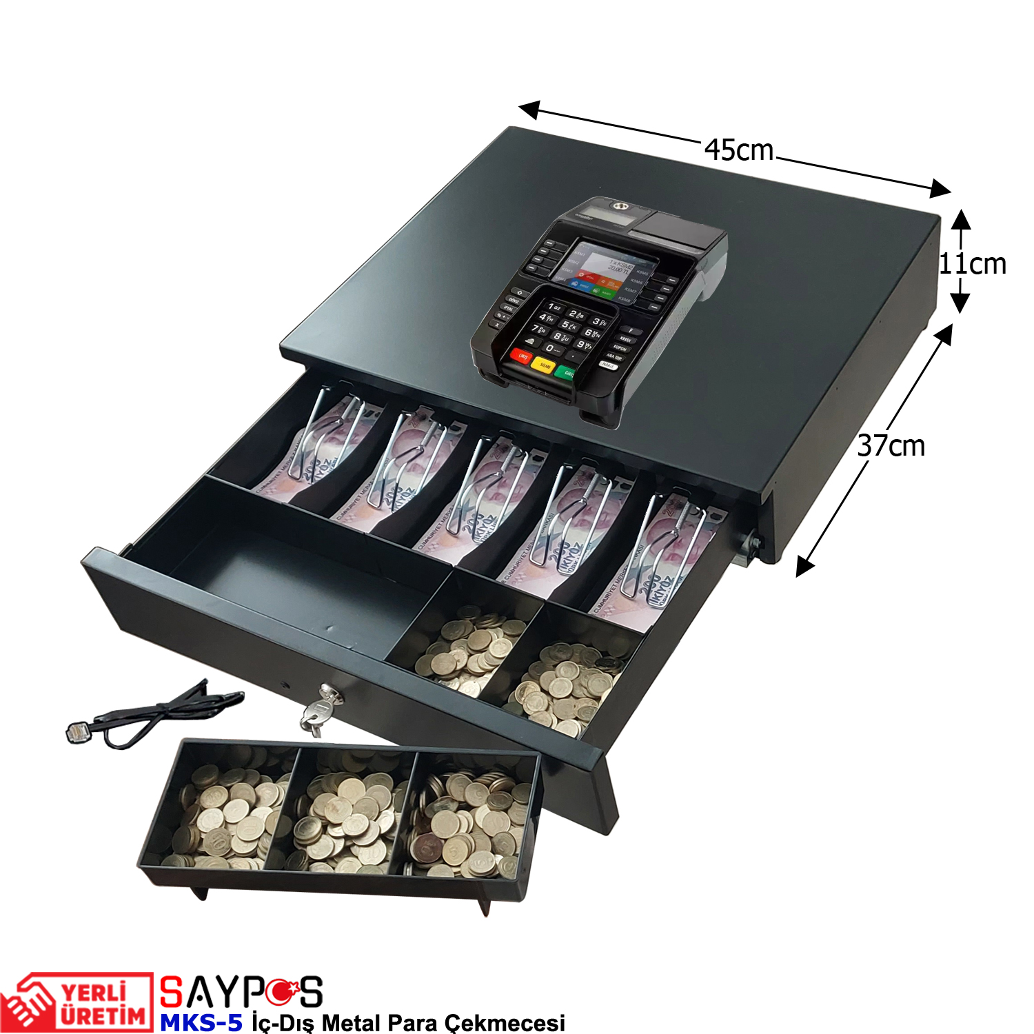 İngenico%20Yazarkasa%20Pos%20Bağlantılı%205%20Geniş%20Banknot%20Gözlü%20İçi-Dışı%20Full%20Metal%20Para%20Çekmecesi%2045x37x11cm
