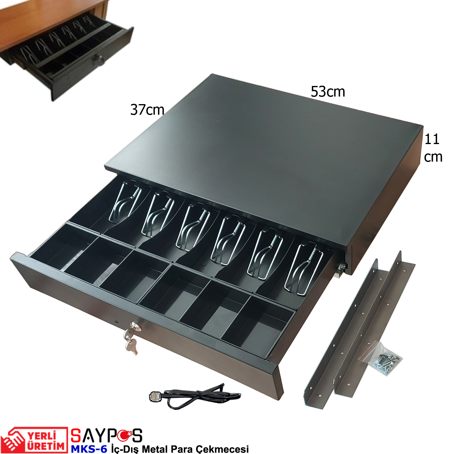 Montaj%20Askılı%20ve%20İngenico%20Yazarkasa%20Pos%20Bağlantılı%206%20Geniş%20Banknot%20Gözlü%20Metal%20Para%20Çekmecesi%2053x37x11cm