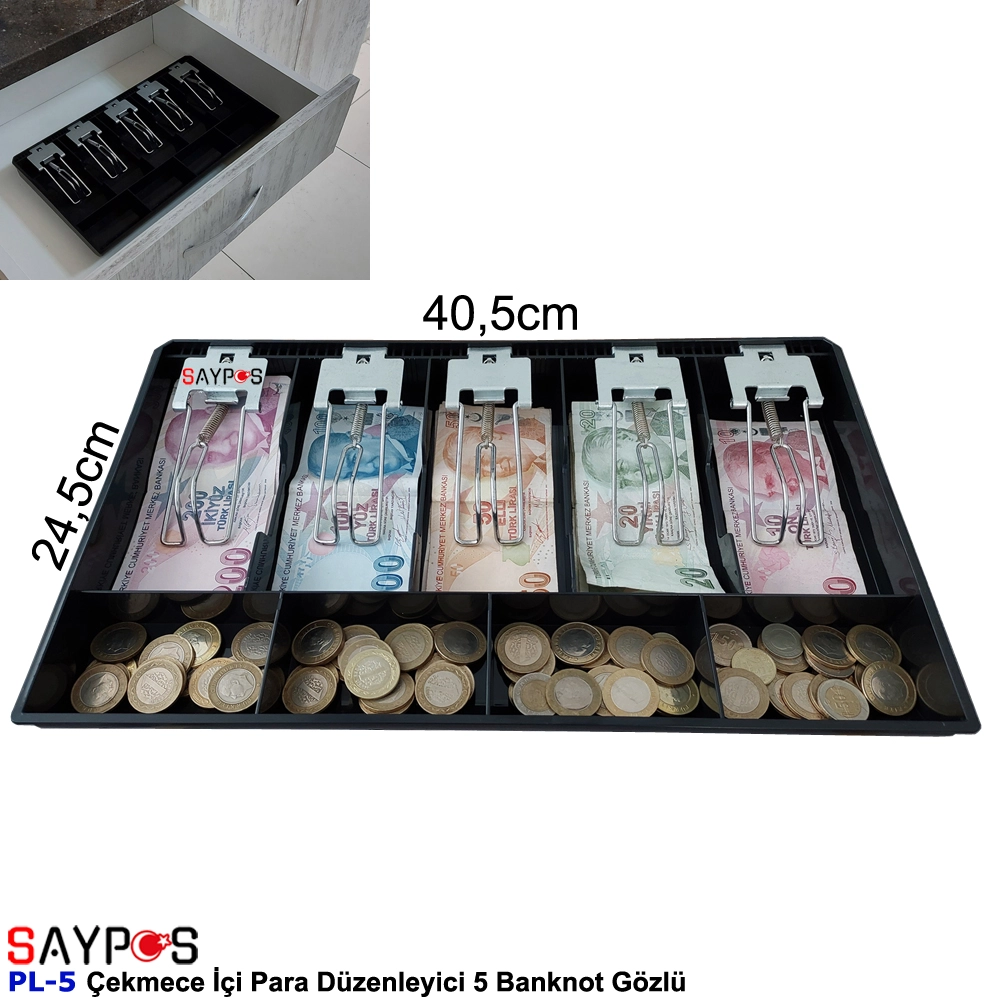 Metal%20Mandallı%20Rampalı%20Çekmece%20İçi%20Para%20Düzenleyici%205%20Banknot%204%20Bozuk%20Para%20Gözlü%2040,5x24,5x3,5cm