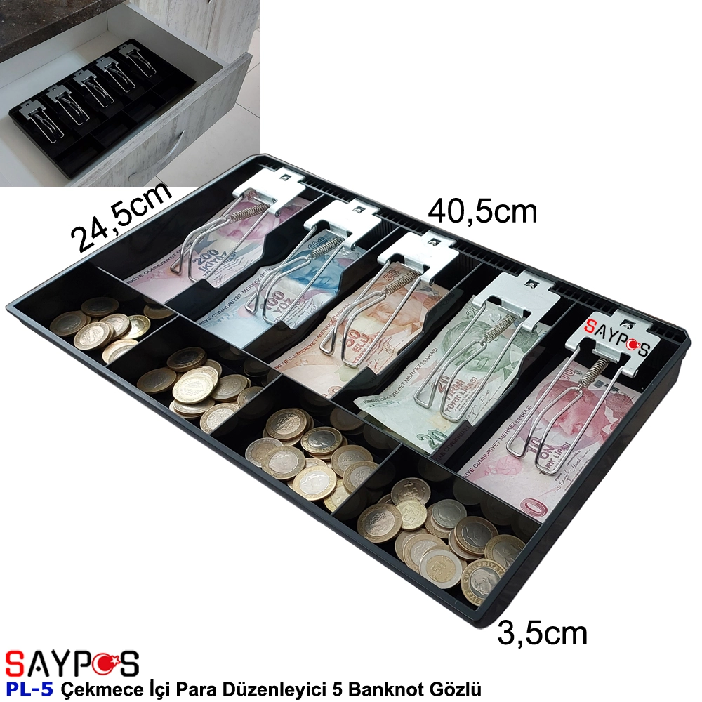 Metal%20Mandallı%20Rampalı%20Çekmece%20İçi%20Para%20Düzenleyici%205%20Banknot%204%20Bozuk%20Para%20Gözlü%2040,5x24,5x3,5cm