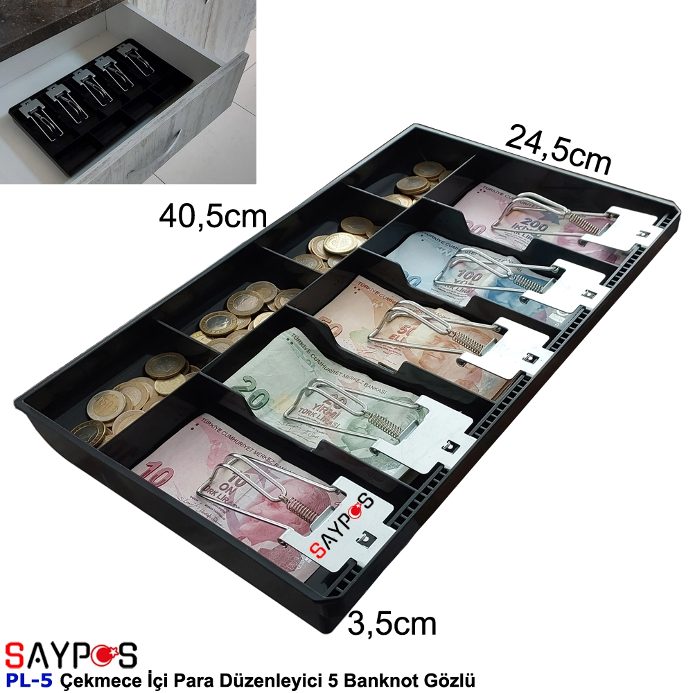 Metal%20Mandallı%20Rampalı%20Çekmece%20İçi%20Para%20Düzenleyici%205%20Banknot%204%20Bozuk%20Para%20Gözlü%2040,5x24,5x3,5cm
