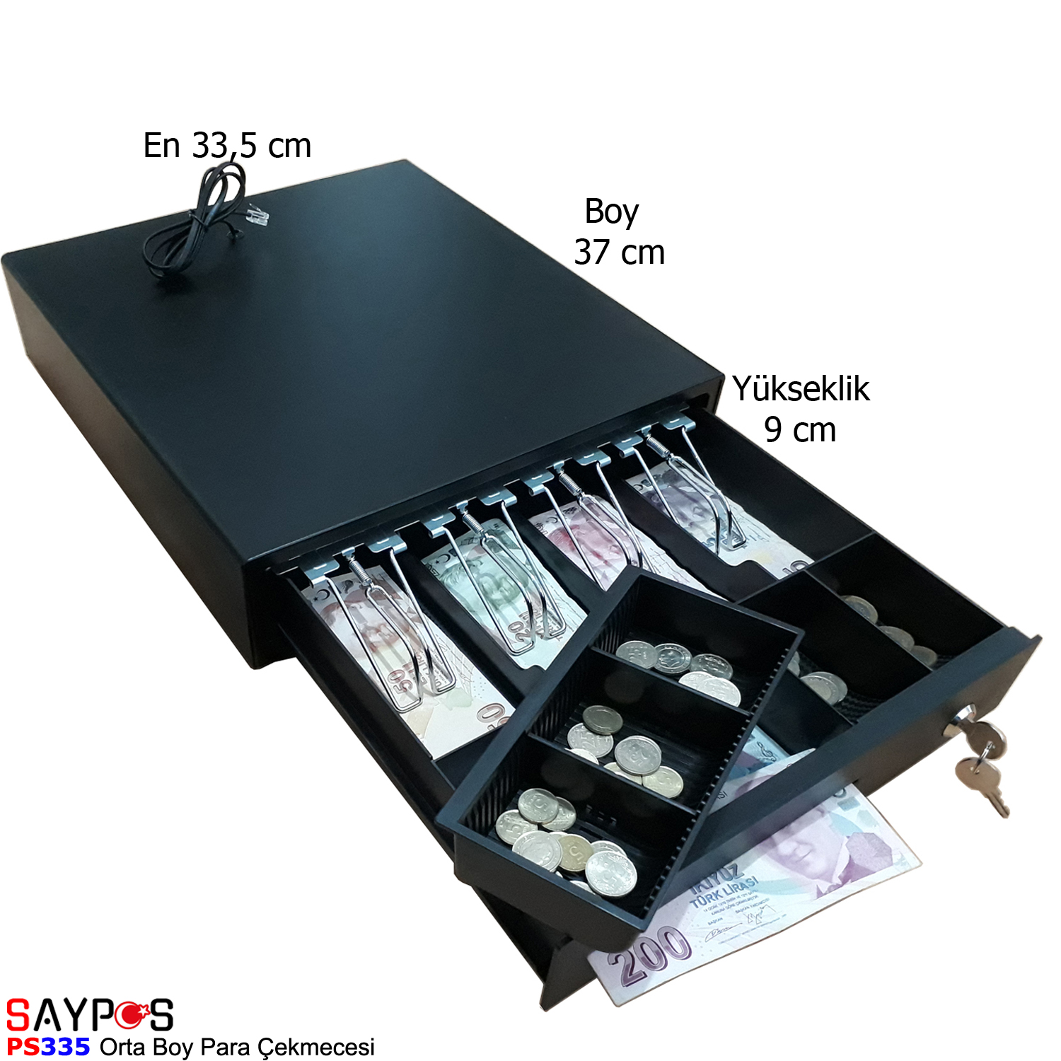 MX915%20Uyumlu%20Yazar%20Kasa%20Para%20Çekmecesi%204%20Banknot%205%20Madeni%20Para%20Bölmeli%2033,5x37x9cm