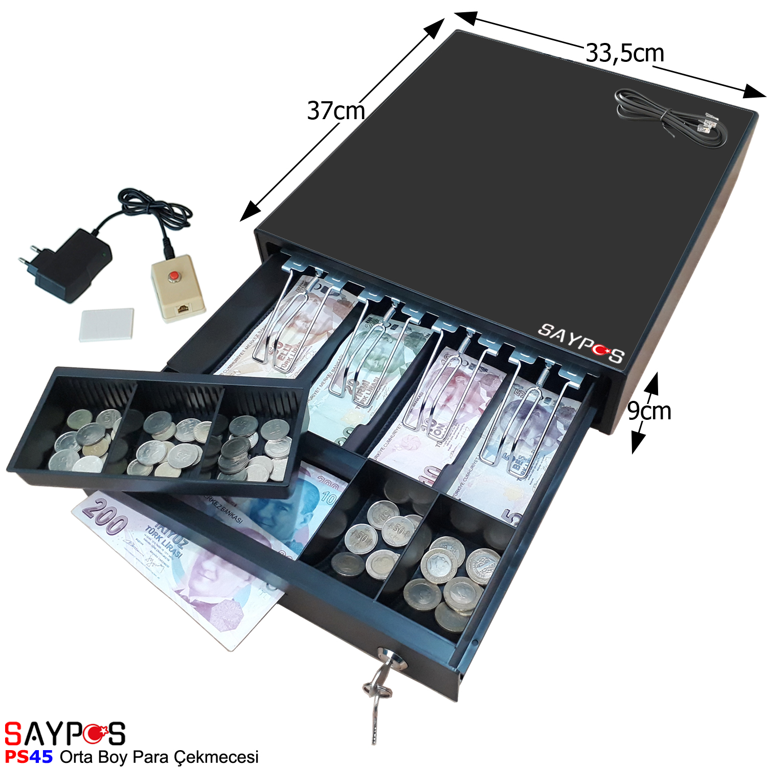 4%20Banknot%20Gözlü%20Kolay%20Açma%20Buton%20ve%20Adaptörlü,%20Anahtardan%20Açılır%20Orta%20Boy%20Para%20Çekmecesi%2033,5x37x9cm