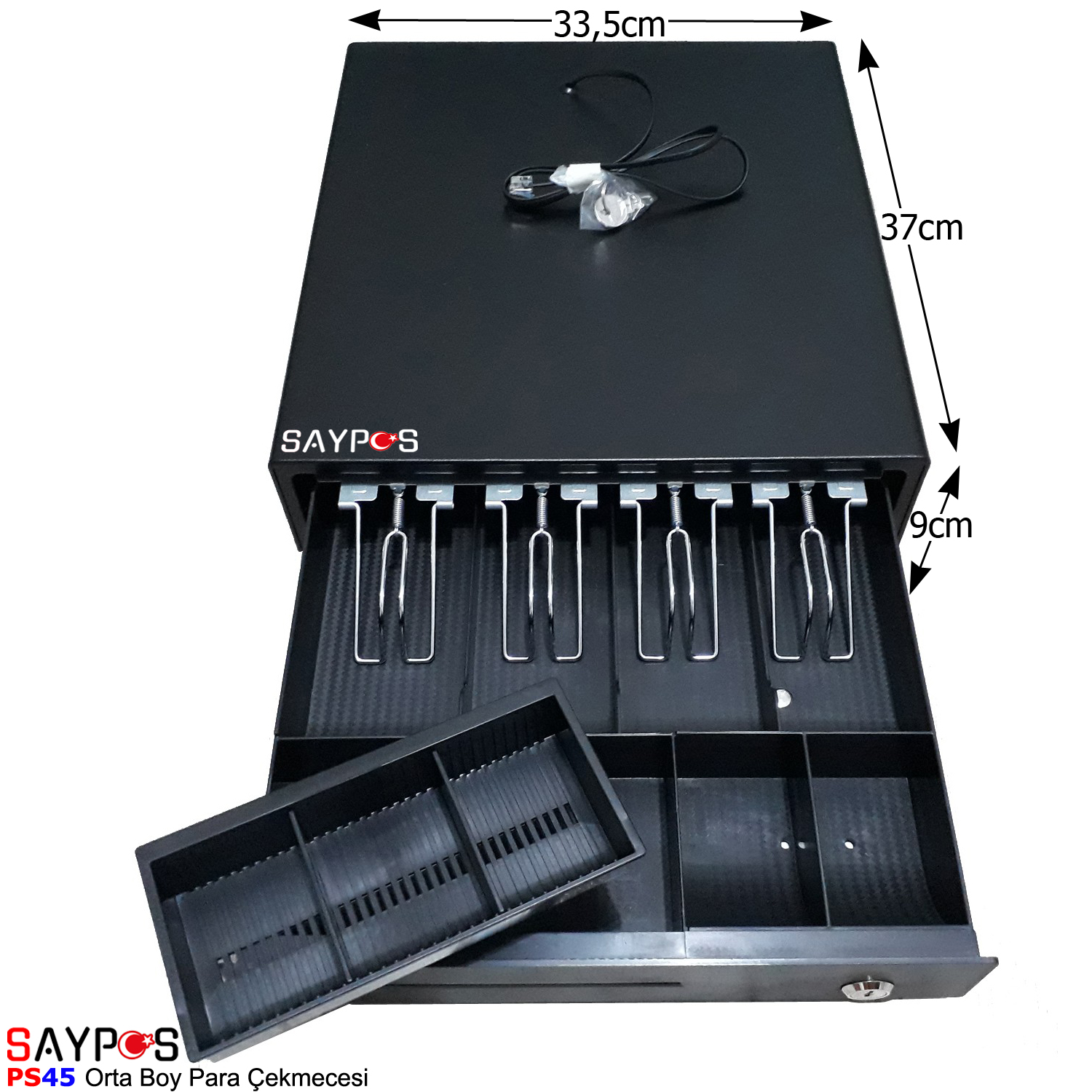 MX915%20Uyumlu%20Yazar%20Kasa%20Para%20Çekmecesi%204%20Banknot%205%20Madeni%20Para%20Bölmeli%2033,5x37x9cm