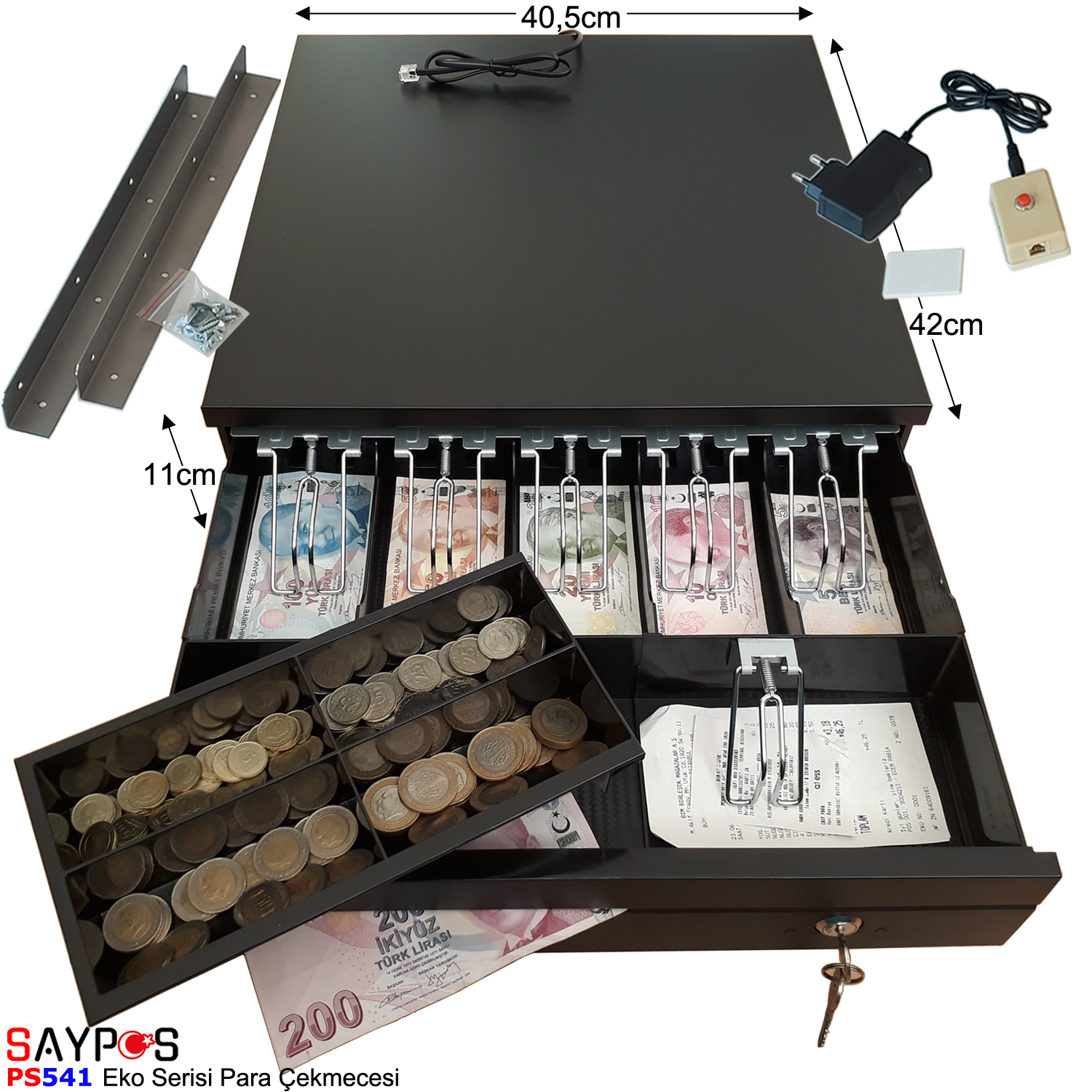 Saypos%20Açma%20Butonlu%20ve%20Montaj%20Askılı%20Slip%20Gözlü%20Metal%20Yazarkasa%20Para%20Çekmecesi%2040,5x42x11cm