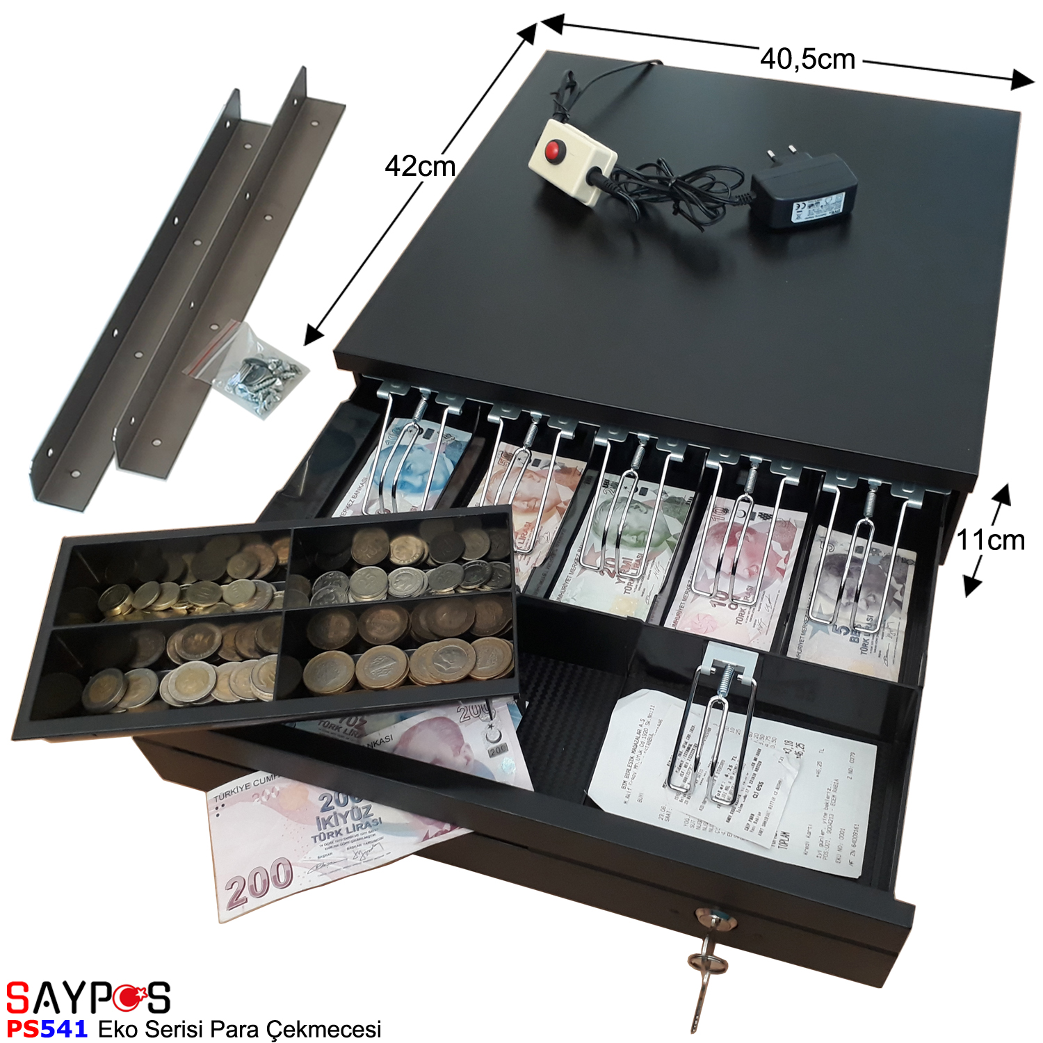 Saypos%20Açma%20Butonlu%20ve%20Montaj%20Askılı%20Slip%20Gözlü%20Metal%20Yazarkasa%20Para%20Çekmecesi%2040,5x42x11cm