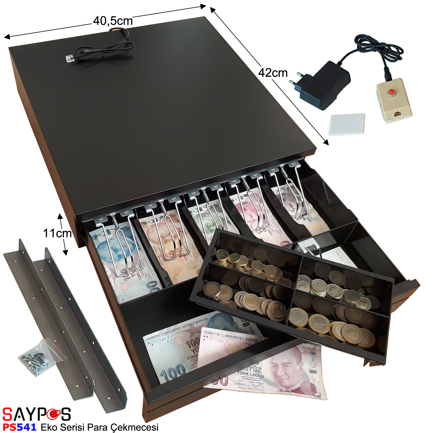 Saypos%20Açma%20Butonlu%20ve%20Montaj%20Askılı%20Slip%20Gözlü%20Metal%20Yazarkasa%20Para%20Çekmecesi%2040,5x42x11cm