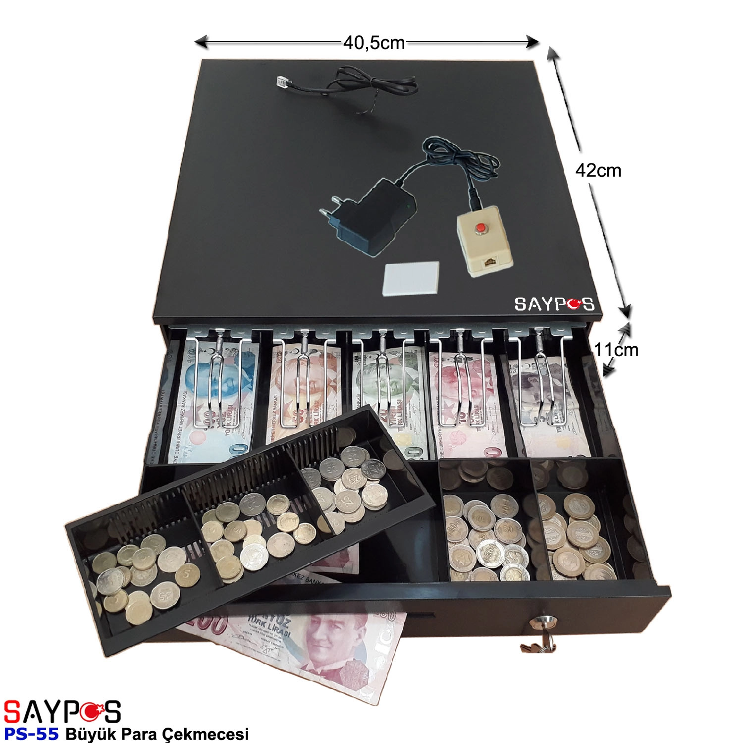 Kolay%20Açma%20Butonlu%205%20Geniş%20Banknot%20Gözlü%20Anahtardan%20Açılır%20Büyük%20Para%20Çekmecesi%2040,5x42x11cm