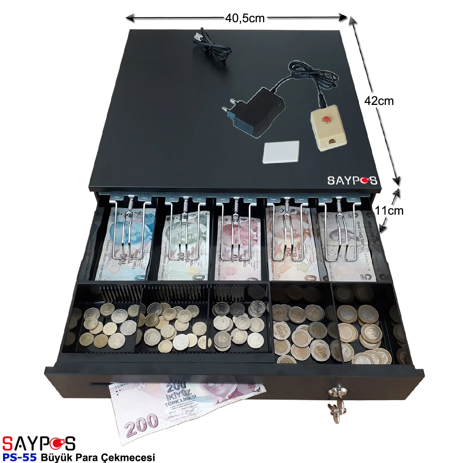 Kolay%20Açma%20Butonlu%205%20Geniş%20Banknot%20Gözlü%20Anahtardan%20Açılır%20Büyük%20Para%20Çekmecesi%2040,5x42x11cm