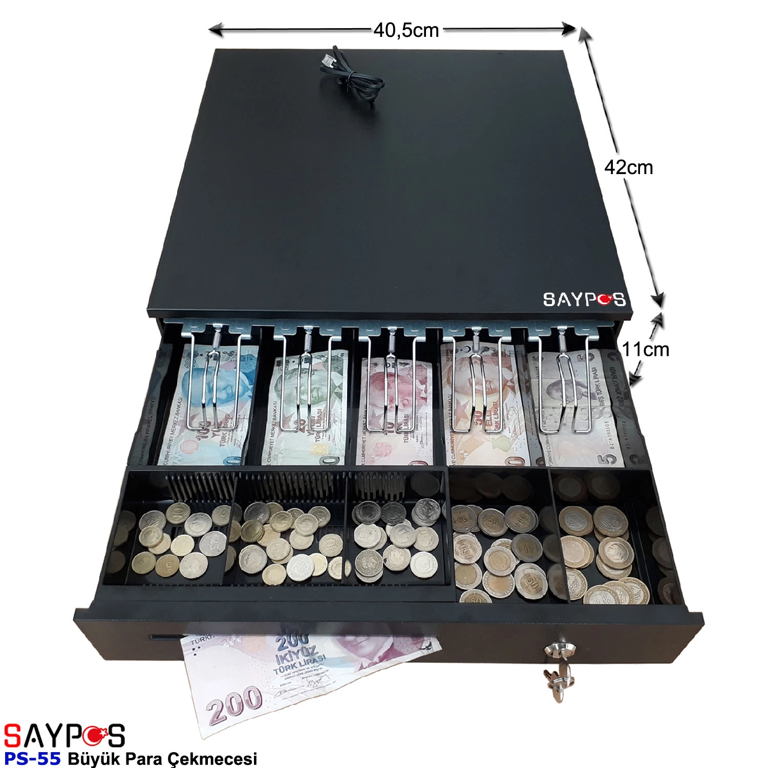 MX915%20Yazarkasa%20Uyumlu%205%20Geniş%20Kağıt%20Para%20Gözlü%20Büyük%20Para%20Çekmecesi%2040,5x42x11cm