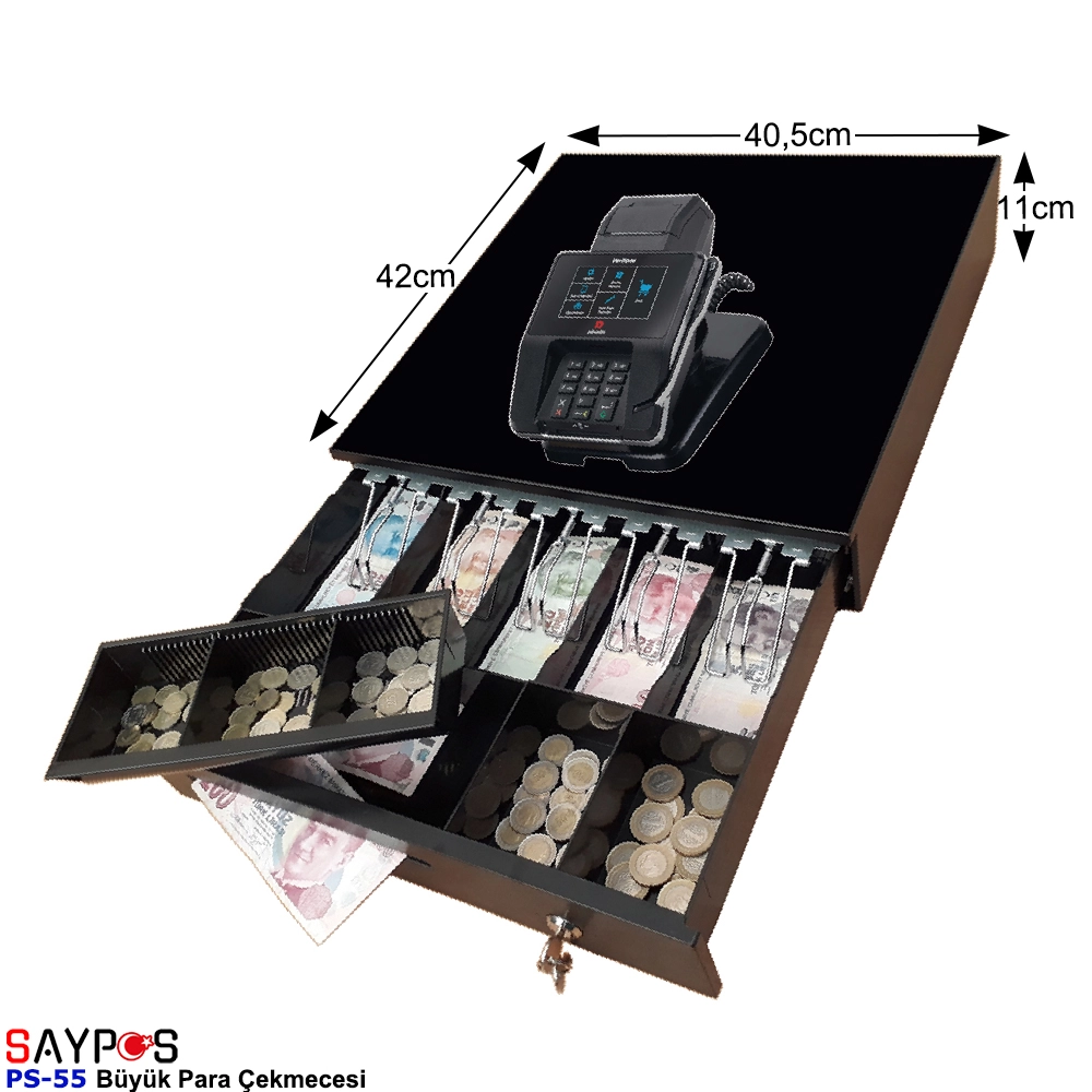 MX915%20Yazarkasa%20Uyumlu%205%20Geniş%20Kağıt%20Para%20Gözlü%20Büyük%20Para%20Çekmecesi%2040,5x42x11cm