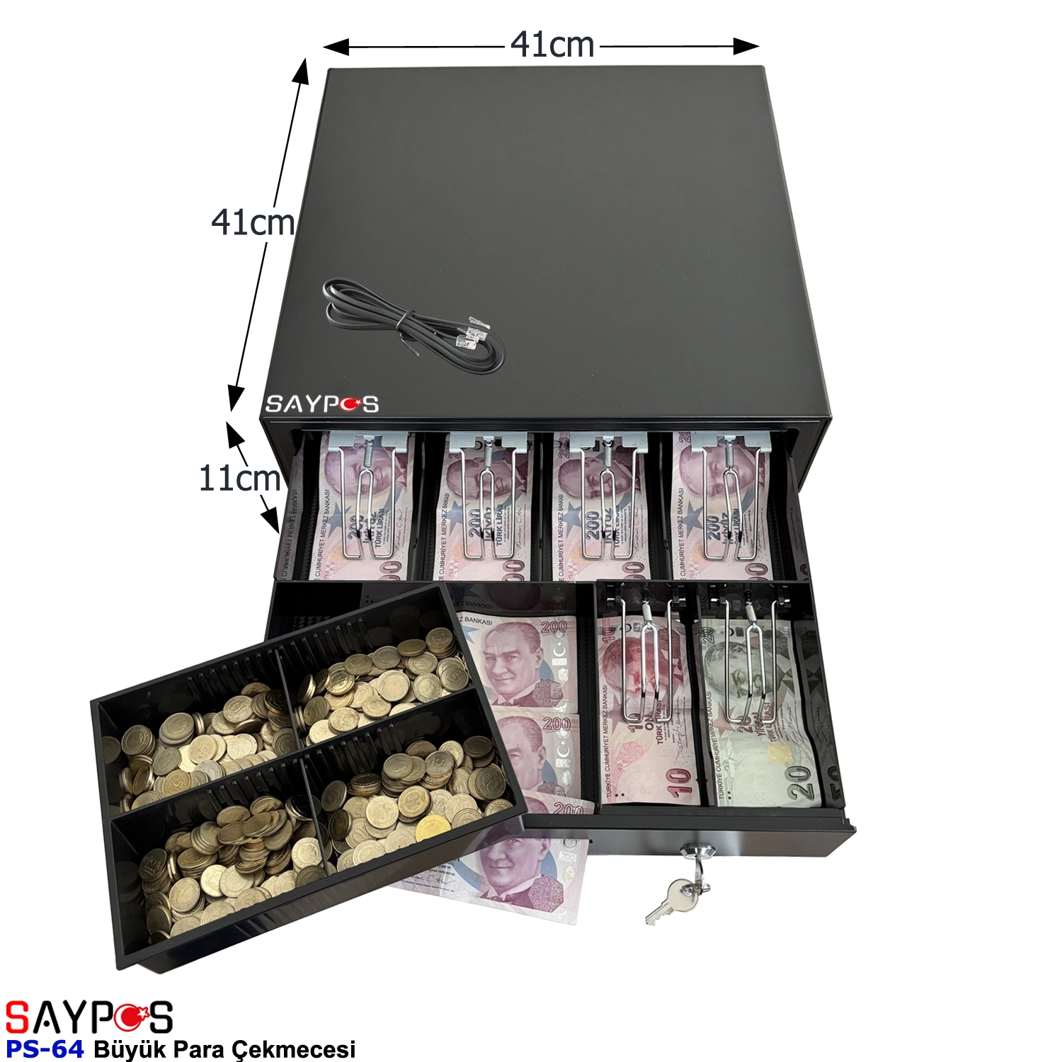 6%20Banknot%20Gözlü%20Ingenico%20Yazarkasa%20Poslarla%20Uyumlu%20Anahtardan%20Açılır%20Büyük%20Para%20Çekmecesi%2041x41x11cm