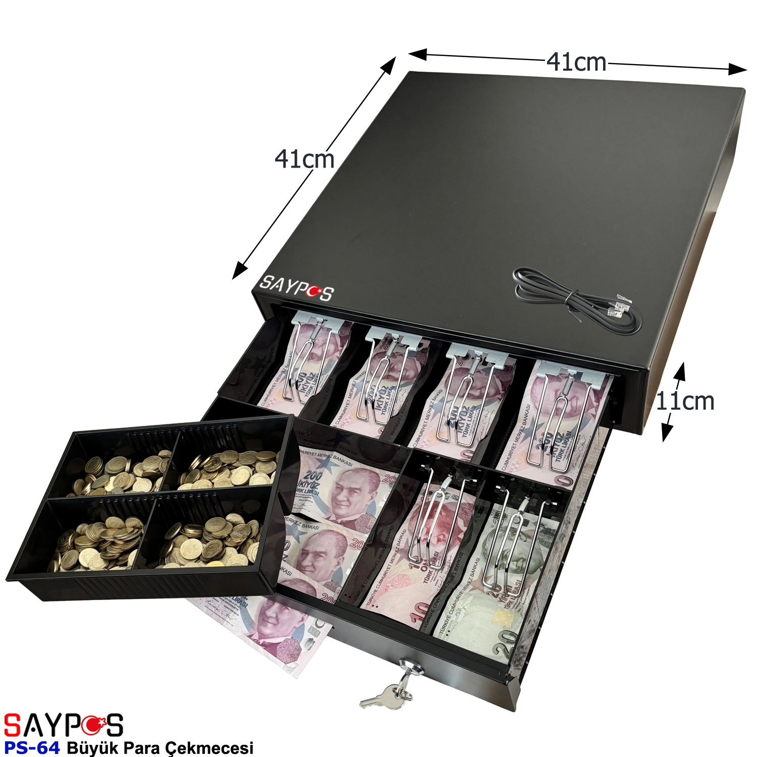 6%20Banknot%20Gözlü%20Yazarkasa%20Pos%20Bağlantılı%20ve%20Anahtardan%20Açılır%20Büyük%20Para%20Çekmecesi%2041x41x11cm