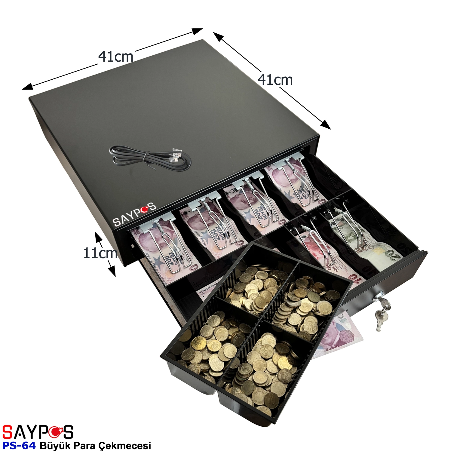 6%20Banknot%20Gözlü%20Ingenico%20Yazarkasa%20Poslarla%20Uyumlu%20Anahtardan%20Açılır%20Büyük%20Para%20Çekmecesi%2041x41x11cm