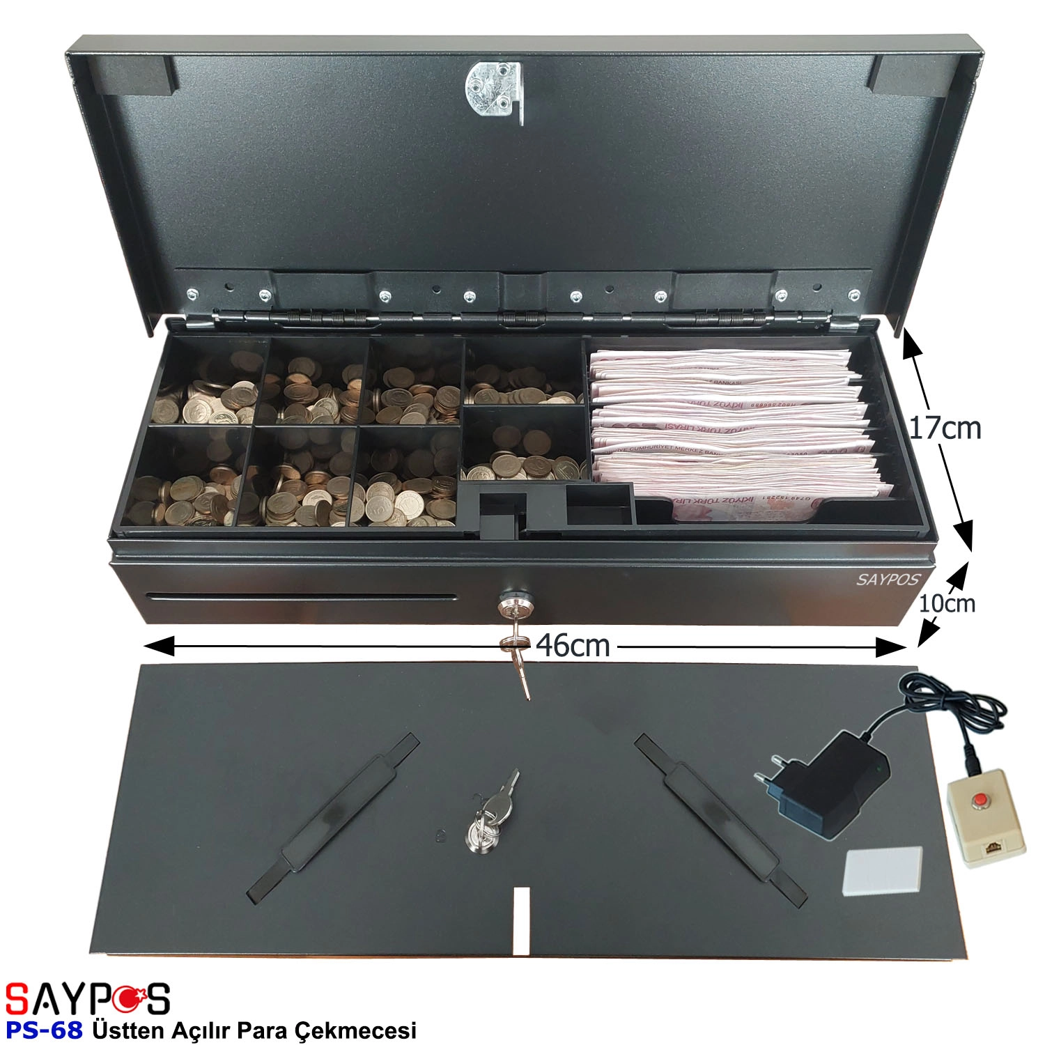 Kolay%20Açma%20Butonlu%20Flip%20Top%20Para%20Çekmecesi%20Anahtarlı%20Üstü%20Açılır%20Metal%20Para%20Kasası%2046x17x10cm