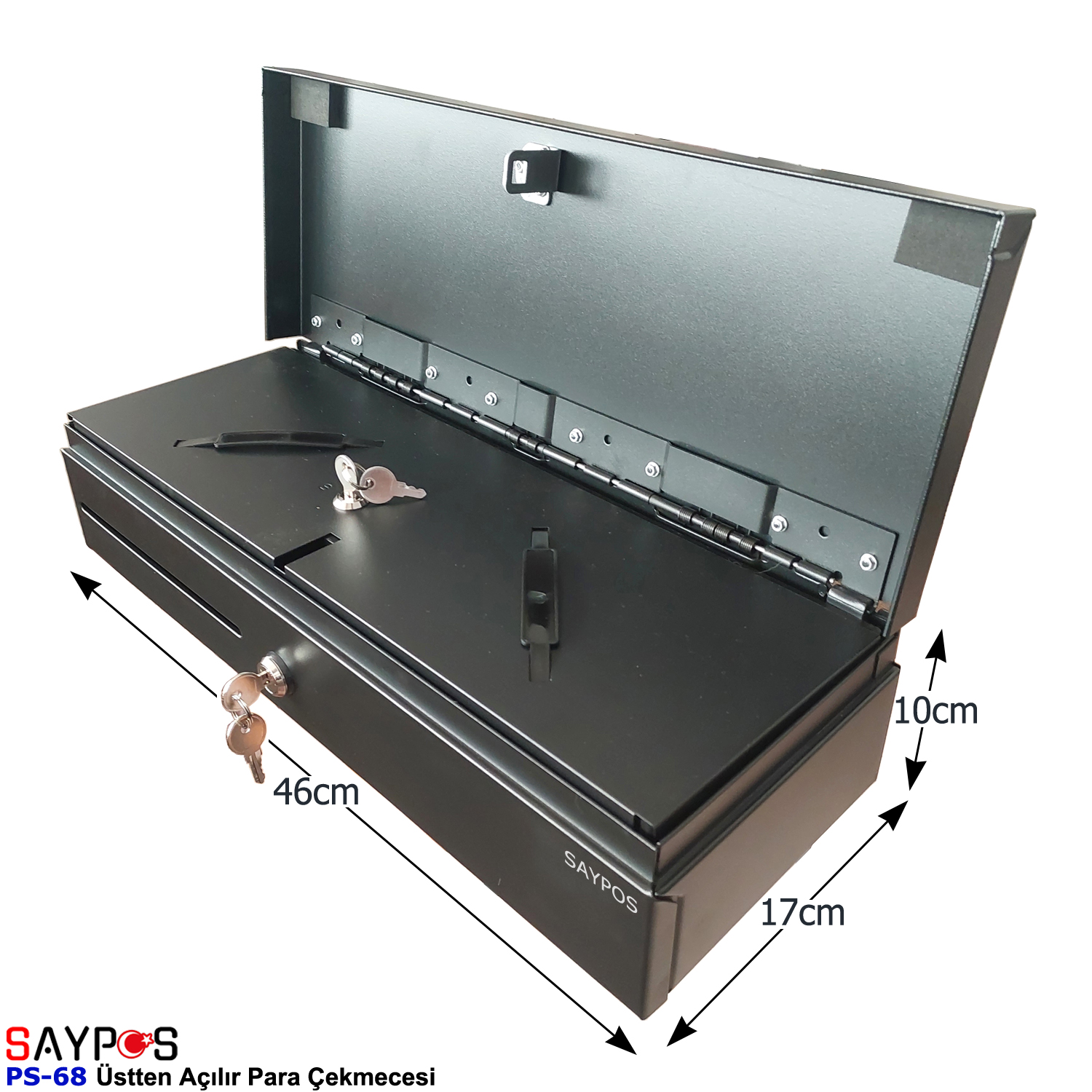 Saypos%20Para%20Kasası%20Üstten%20Açılır%20Flip%20Top%20Metal%20Para%20Çekmecesi%206%20Banknot%208%20Madeni%20Para%20Bölmeli%2046x17x10cm