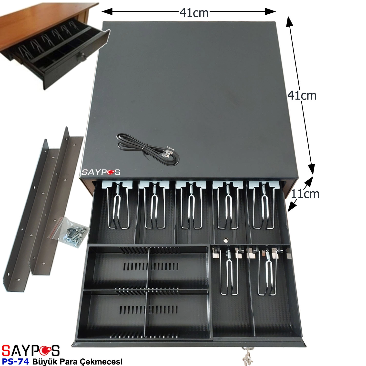 Masa%20Altı%20Montaj%20Askılı%20ve%20Verifone%20MX915%20Yazarkasalarla%20Uyumlu%207%20Banknot%20Para%20Çekmecesi%2041x41x11cm