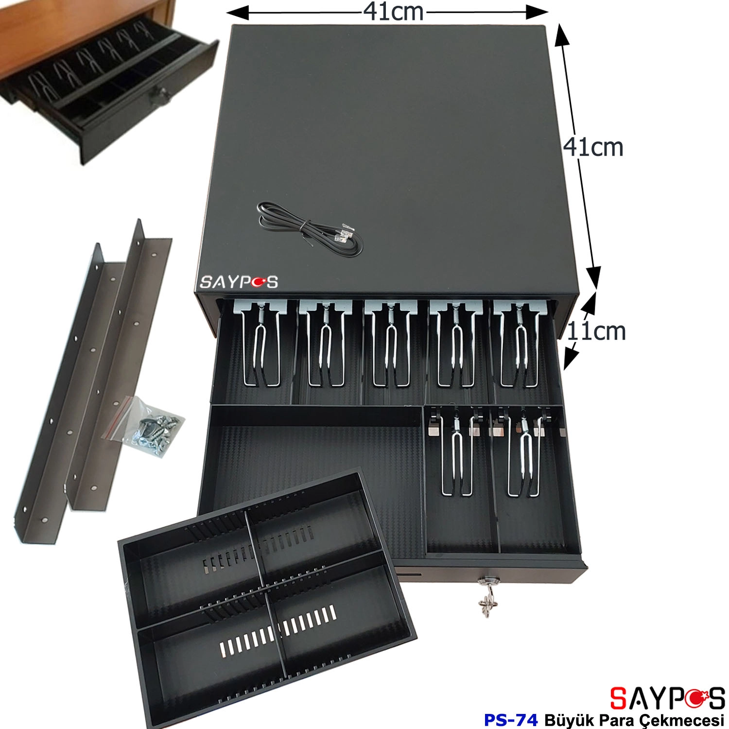 Masa%20Altı%20Montaj%20Askılı%20ve%20Verifone%20MX915%20Yazarkasalarla%20Uyumlu%207%20Banknot%20Para%20Çekmecesi%2041x41x11cm