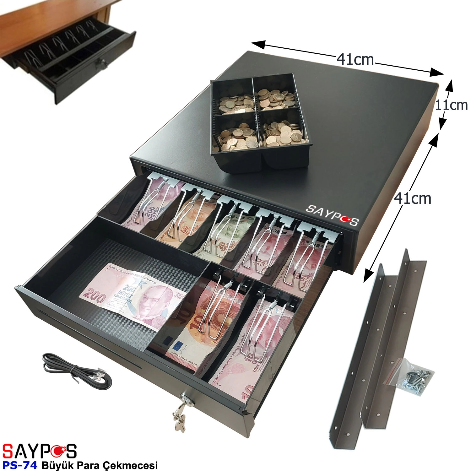 Masa%20Altı%20Montaj%20Askılı%20ve%20Verifone%20MX915%20Yazarkasalarla%20Uyumlu%207%20Banknot%20Para%20Çekmecesi%2041x41x11cm
