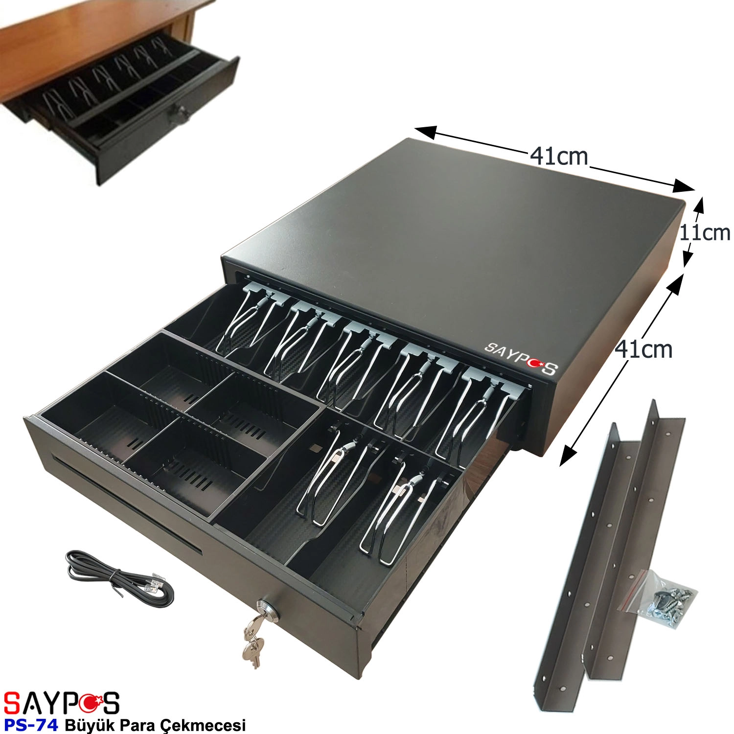 Masa%20Altı%20Montaj%20Askılı%20ve%20Verifone%20MX915%20Yazarkasalarla%20Uyumlu%207%20Banknot%20Para%20Çekmecesi%2041x41x11cm