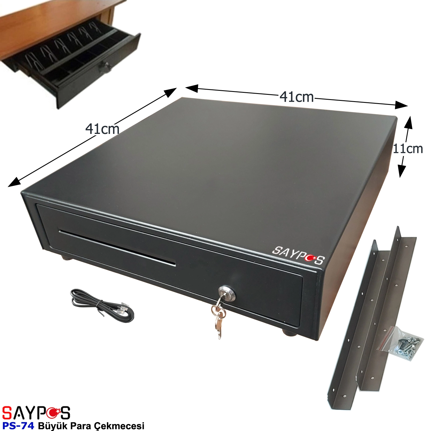 Masa%20Altı%20Montaj%20Askılı%20ve%20Verifone%20MX915%20Yazarkasalarla%20Uyumlu%207%20Banknot%20Para%20Çekmecesi%2041x41x11cm