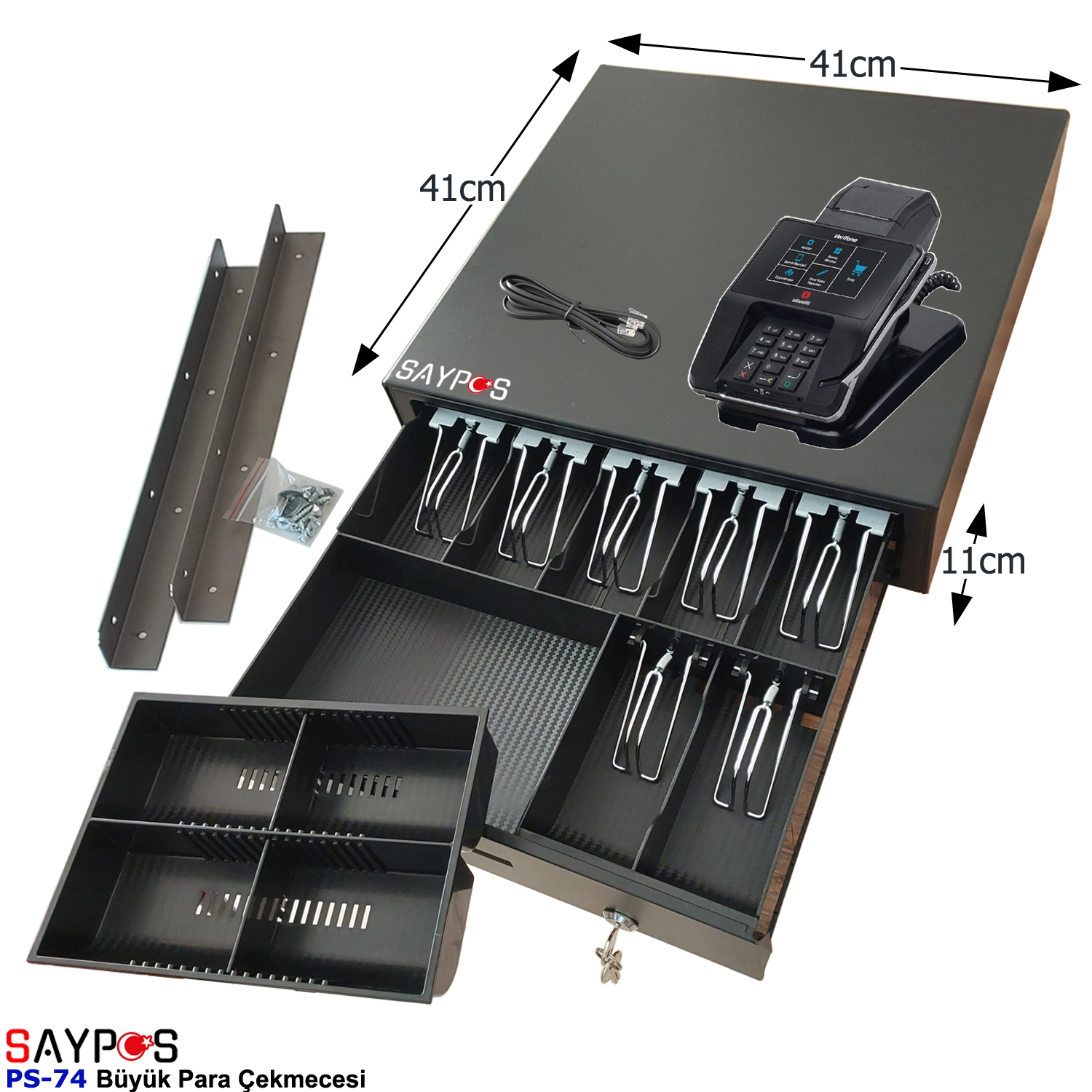 Masa%20Altı%20Montaj%20Askılı%20ve%20Verifone%20MX915%20Yazarkasalarla%20Uyumlu%207%20Banknot%20Para%20Çekmecesi%2041x41x11cm