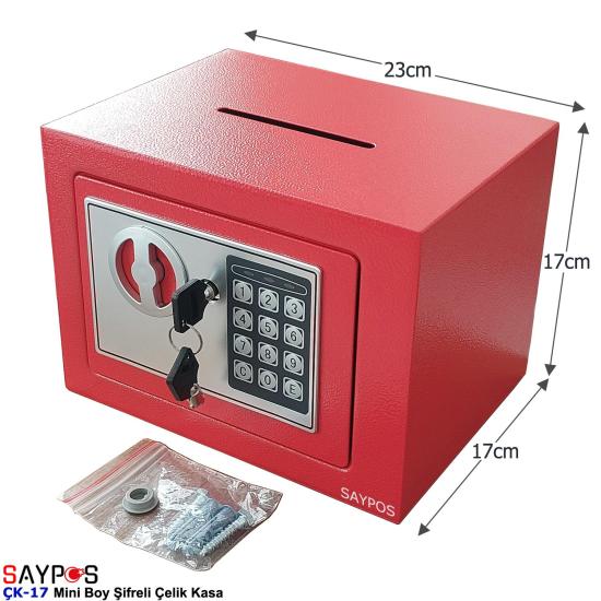 Saypos Para Kasası Mini Boy Şifreli ve Düğmeli Elektronik Çelik Kasa