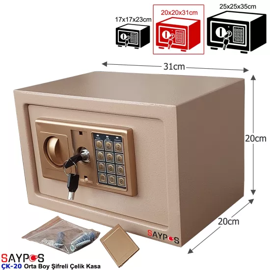 Saypos Para Kasası Orta Boy Şifreli ve Düğmeli Elektronik Çelik Kasa