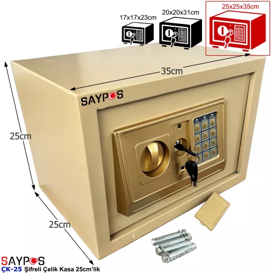 Saypos Gold Serisi Para Kasası Orta Boy Şifreli ve Düğmeli Elektronik Çelik Kasa 25cm’lik