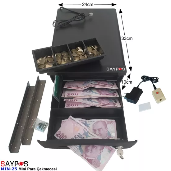 Kolay Açma Butonlu ve Masa Altı Montaj Askılı Mini Para Çekmecesi 24x33x10cm