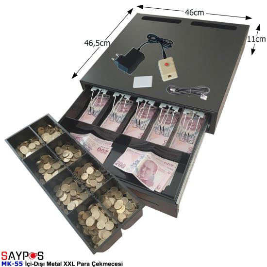 Açma Butonlu İçi-Dışı Full Metal 5 Geniş Banknotluk Ekstra Büyük Ağır Yük Para Çekmecesi