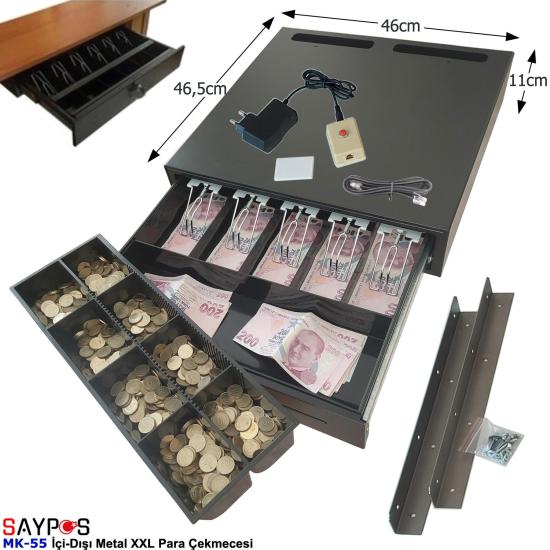 Butonlu ve Askılı İçi-Dışı Full Metal 5 Geniş Banknotluk Ekstra Büyük Ağır Yük Para Çekmecesi