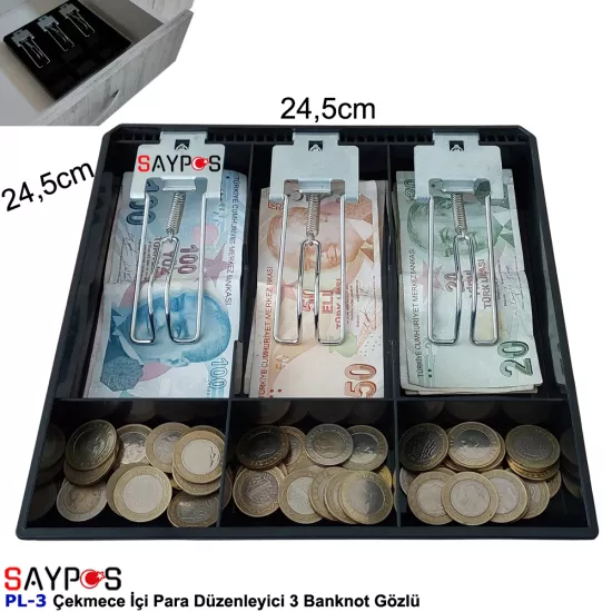 Plastik Çekmece İçi Para Düzenleyici 3 Üç Banknot Bölmeli Para Bölmesi