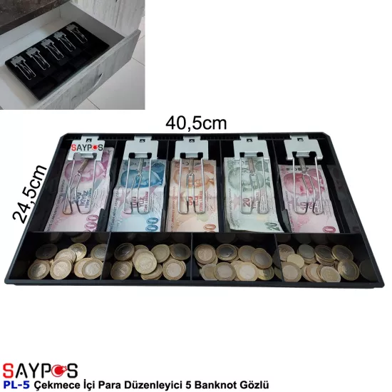Plastik Çekmece İçi Para Düzenleyici 5 Beş Banknot 4 Madeni Bölmeli