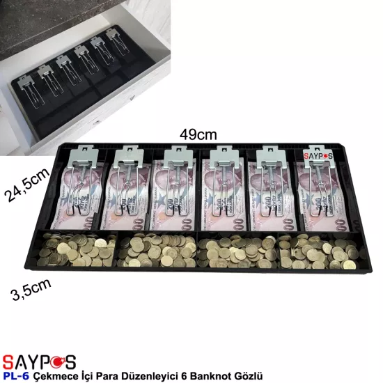 Plastik Çekmece İçi Para Düzenleyici 6 Altı Banknot 4 Madeni Para Bölmeli