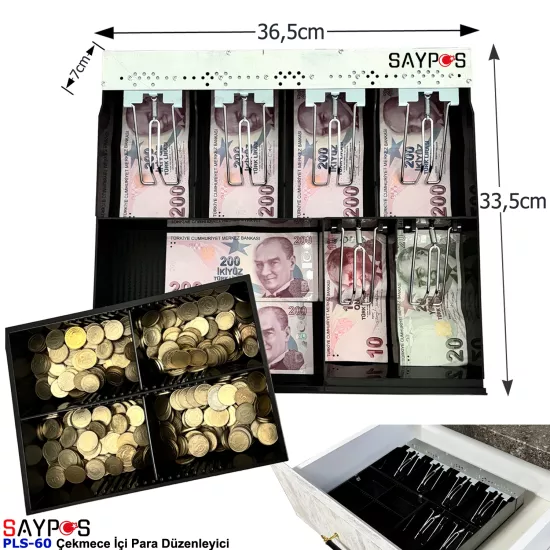 Plastik Çekmece İçi Para Düzenleyici 6 Banknot 4 Madeni Para Gözlü Gizli Evrak Hazneli 36,5x33,5x7cm