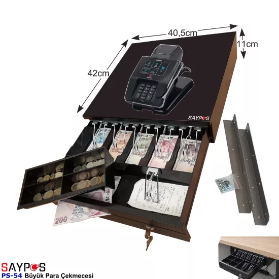 Slip Gözlü MX915 Uyumlu ve Montaj Askılı 5 Geniş Kağıt Para Gözlü Büyük Para Çekmecesi 40,5x42x11cm