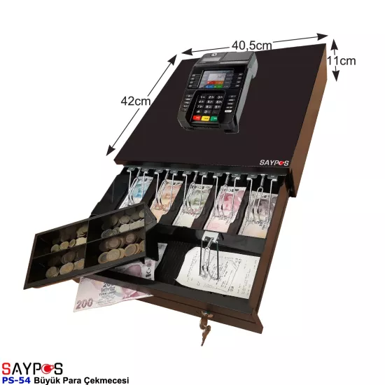 Slip Gözlü İngenico Yazarkasa Uyumlu 5 Geniş Kağıt Para Gözlü Büyük Para Çekmecesi 40,5x42x11cm